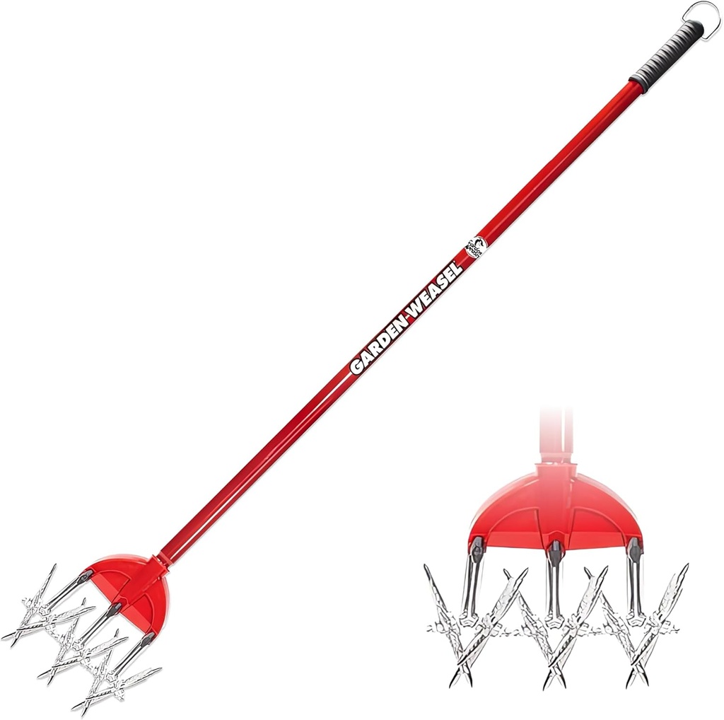 Garden Weasel Cultivator and Hand Tiller 90206 - Garden Tiller with Detachable Tines - Manual Hand Ground Tiller - Weather and Rust Resistant - Carbon Steel