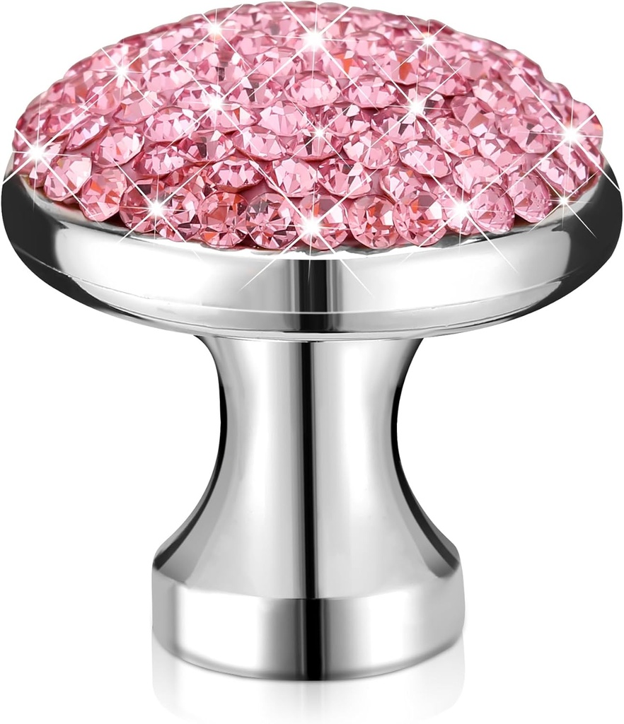 10 Pack Bling Cabinet Knobs, 1-1/5 inch (30mm) Round Crystal Diamond Decoration ABS Material Kitchen Hardware, Cupboard Drawer Pulls, Dresser Handle with Screw (Pink)