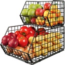 2 Tier Stackable Wire Basket-Kitchen Counter, Pantry Organization and Storage - Cabinet, Countertop Space Saving Organizing - Produce, Fruit, Vegetable,Onion, Potato, Bread Organizer Bin