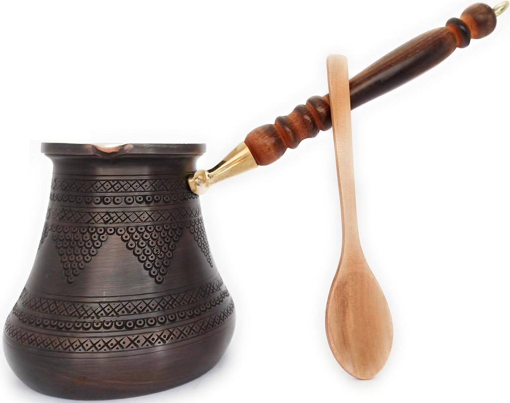 PCZ Series (XXLarge-28fl.oz) - Thickest Solid Copper Engraved/Hammered Turkish Greek Arabic Coffee Pot with Wooden Handle, Stovetop Coffee Maker Cezve,Jezve,Jazva,Ibrik,Briki (Antique)