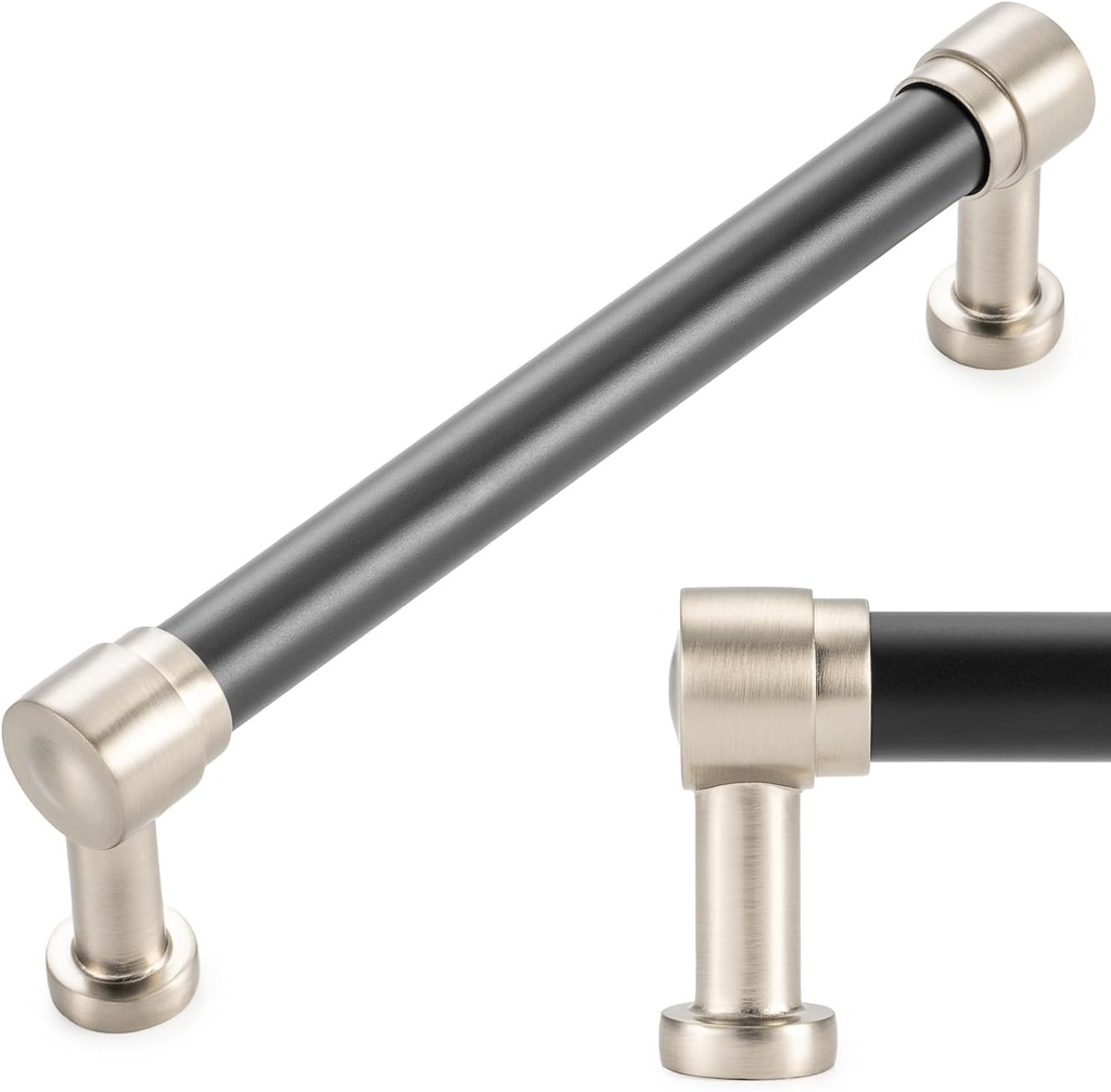 KOOFIZO Black and Nickel Cabinet Pulls, 10-Pack Cabinet Handles, 5 Inch Screw Spacing, P25 Hardware for Kitchen Cupboard Door, Bedroom Dresser, Bathroom Furniture