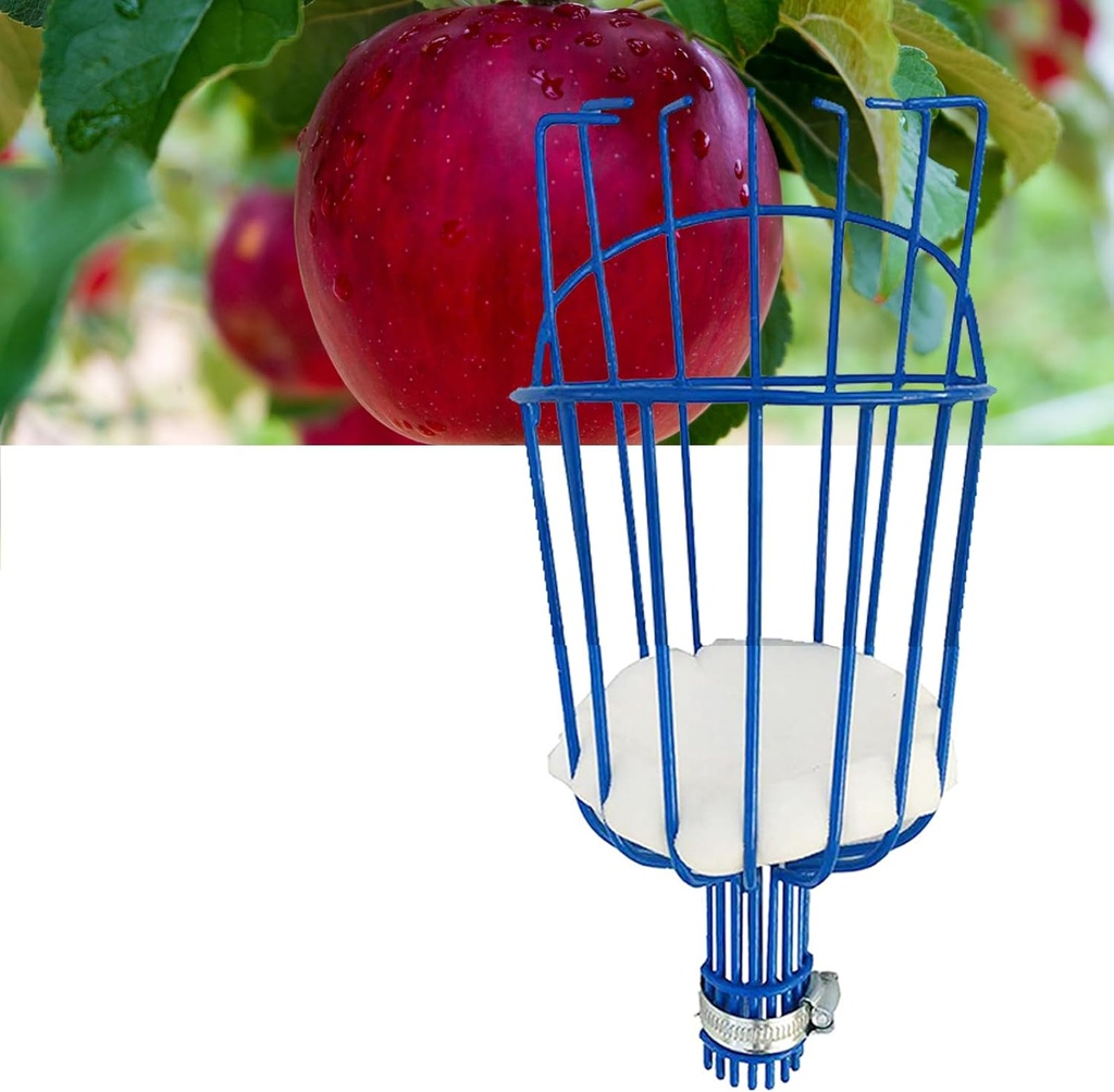 Fruit Picker Basket Only Twist-On Standard US Threaded Pole Integrated Non-Detachable Harvesting Tool Head with Protected Foam Cushion for Apple Peach Mango Pear, Blue(Pole Not Included)