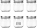 HOXHA Glass Regular Mouth Mason Jars, Clear Glass Jars with Lids for Sealing, Canning Jars for Food Storage, Overnight Oats, Dry Food, Snacks, Candies, Jam, Honey (6 Pack 8 oz Glass Mason Jar)