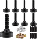 8-Pack Adjustable Furniture Leveling Feet, M8 ISO Metric Thread, 1.8 Inch Height, 1'' Base, Includes Nuts and Felt Padded, Black, Ideal for Desks, Tables, and Chairs