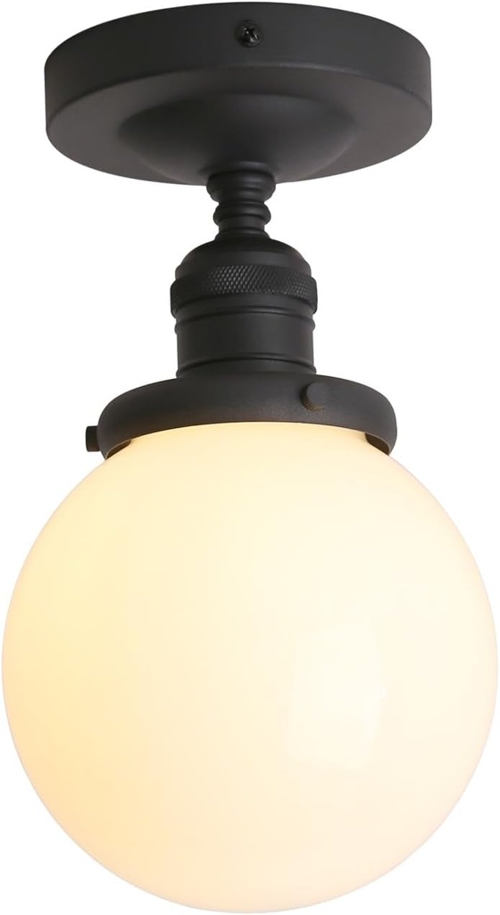 Pathson Modern Flush Mount Ceiling Light Fixture with Milk Globe Glass, Frosted Industrial Ceiling Lighting Lamp for Hallway Kitchen Sink Living Room