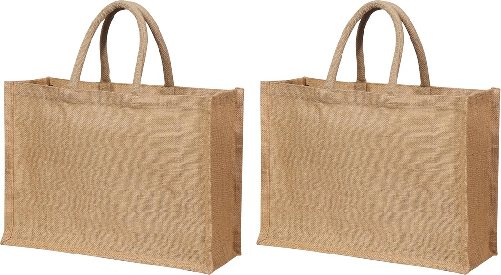 2 Pcs Burlap Tote Bags with Handles, Large 15.8"x11.9"x5.9", Reusable Jute Tote Bridesmaid Gift Bags for Beach, Shopping, Weddings & DIY Crafts by Yogi’s Gift®