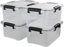4-pack 10 Liter Clear Plastic Storage Boxes with Latch Clip/Seal Lidded, Food Storage Containers