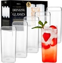 Square Drinking Glasses Set of 6 - Square Glass Cups 12 oz - Modern Glassware Set - Trendy Aesthetic Glass Ware for Highball Whiskey Cocktail Beer Water Tea Iced Coffee - Bar Accessories