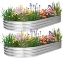 JERIA 2 Pcs 8×4×1ft Oval Raised Garden Bed,Galvanized Raised Garden Bed Kit Outdoor Metal Gardening Planter Box for Vegetable, Fruits, Flower，Herbs
