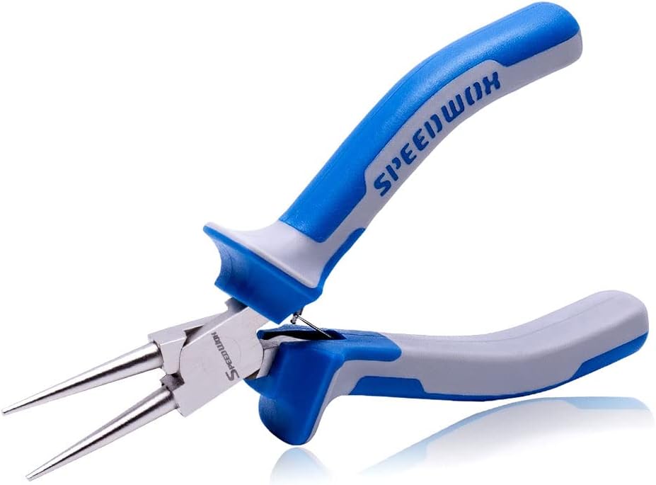 SPEEDWOX 5 Inch Round Nose Pliers - Mini Ultra Tapered Jaw Precision Nippers with Spring - Ideal for Small Jewelry Making & Crafting