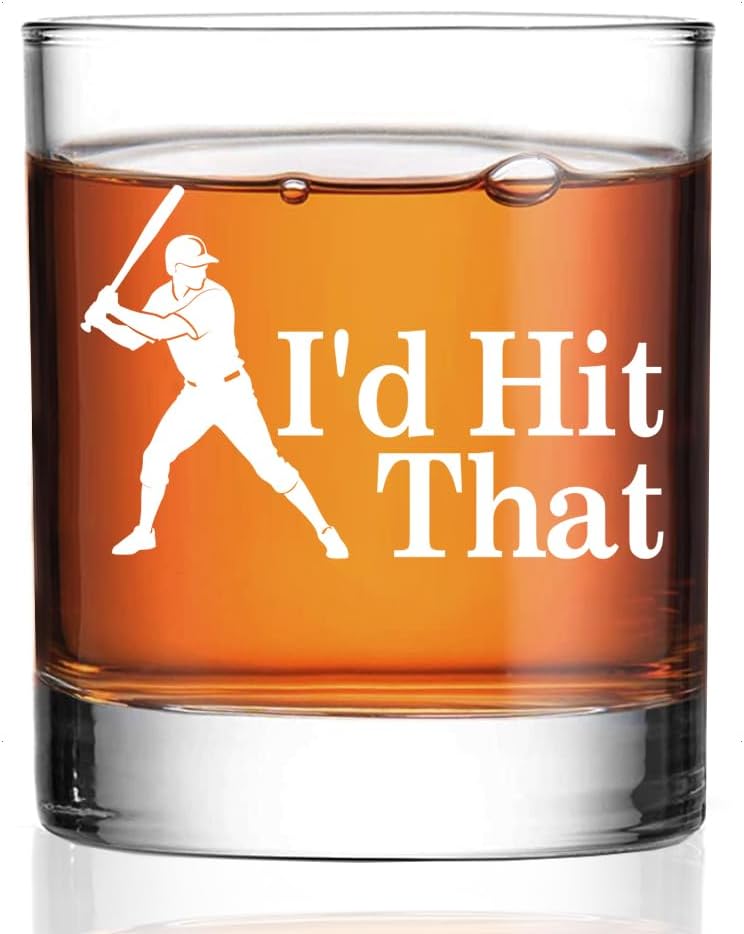 Perfectinsoy I'd Hit That Whiskey Glass, Baseball Themed Whiskey Glass, Baseball Lover Gifts for Brother, Dad, Grandpa, Stepdad, Uncle, Funny Birthday Father's Day Gifts for Dad Grandpa Husband