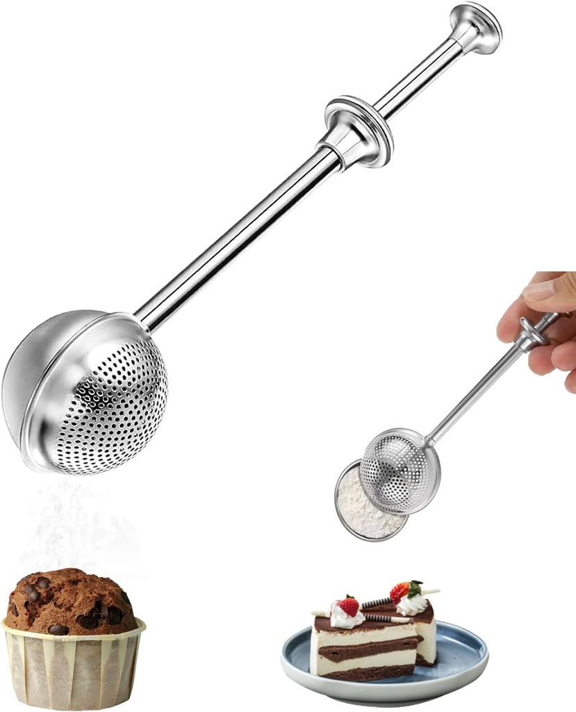 Sugar Shaker, Powdered Sugar Duster Flour, Stainless Steel Dispenser for Sugar Flour and Spices, Spring Operated One-handed for Baking