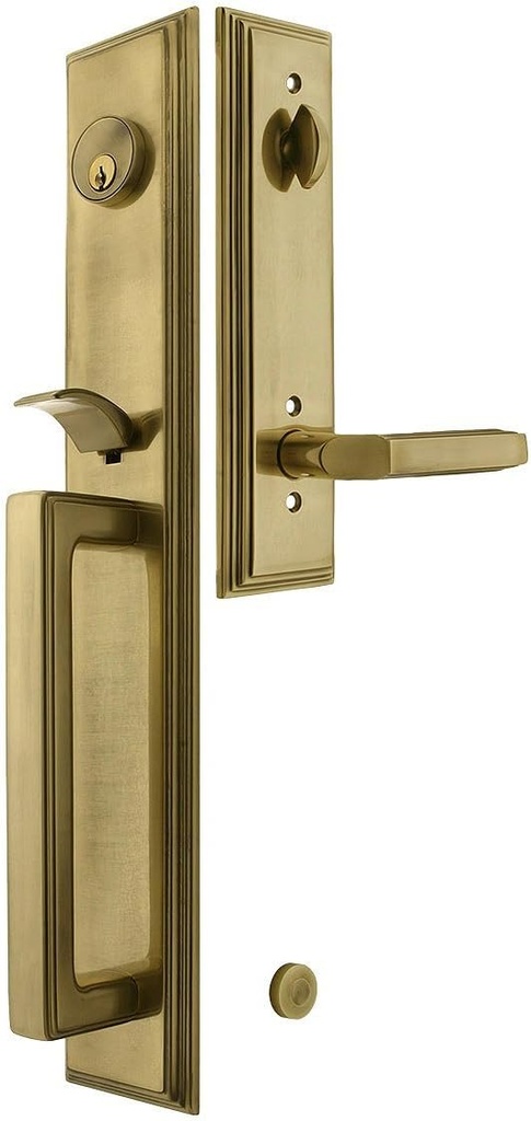 Melrose Style Tubular Handleset in Antique Brass with Left Hand Milano Levers and A 2 3/8" Backset. Antique Handles.