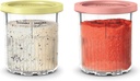 Ninja Creami Deluxe Pints 2 Pack, Compatible with NC500 Series Creami Deluxe Ice Cream Makers, Genuine Ninja Pint, BPA-Free & Dishwasher Safe, Color Lids, 1 Pint Each, Clear/Coral/Yellow, XSKPNTLD2​