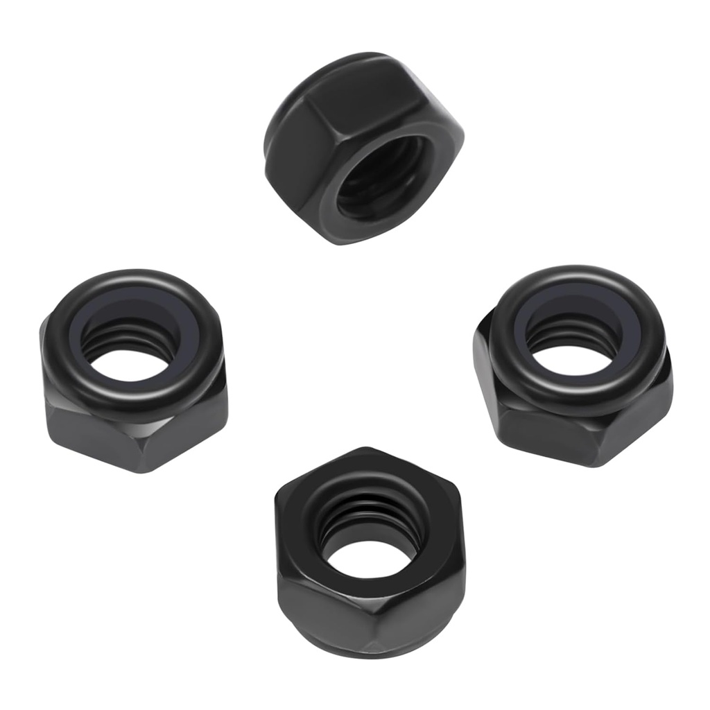 10Pcs M10 x 1.5mm Hex Lock Nuts Carbon Steel Nylon Insert Self-Locking Nuts for Fasteners, Black