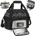 Slow Cooker Carrying Bag Compatible with 6-8 Quart CrockPot and Hamlton Beach,Double-Layer Insulated Carrier Case with Lid Fastener and See-through Window,Bag Only