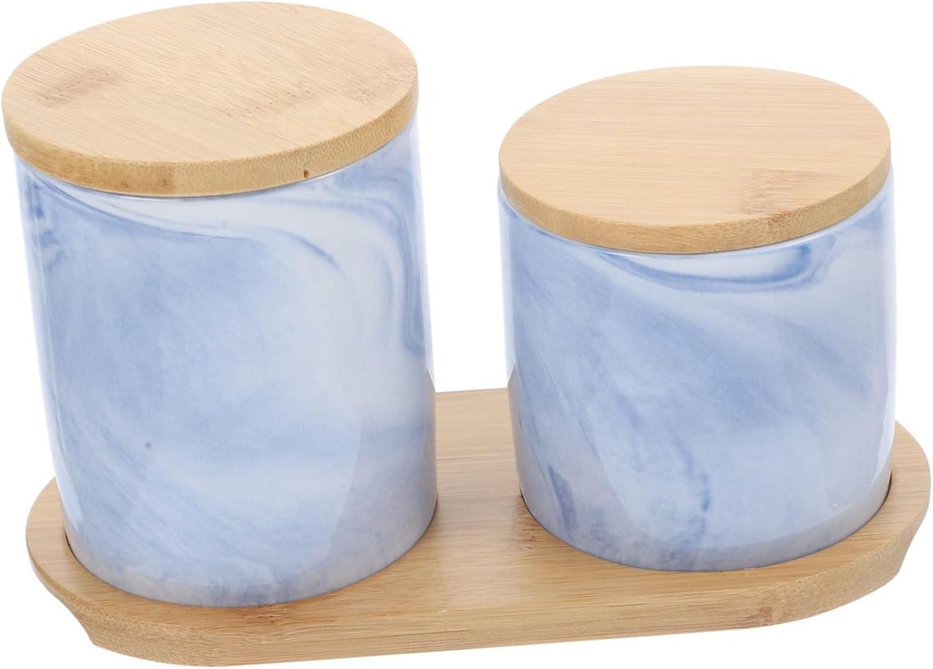 Ceramic Tea Storage Jar with Sealed Lid and Tray Airtight Kitchen Canister for Candy and Dried Tea Marble Pattern Container for Home Organization and Gift