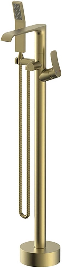 Floor Mount Waterfall Bathtub Faucet, Brass Bathroom Tub Faucets with Hand Shower and Swivel Spout, Standing High Flow Shower Faucets Shower Mixer Taps, Freestanding Waterfall Tub Filler