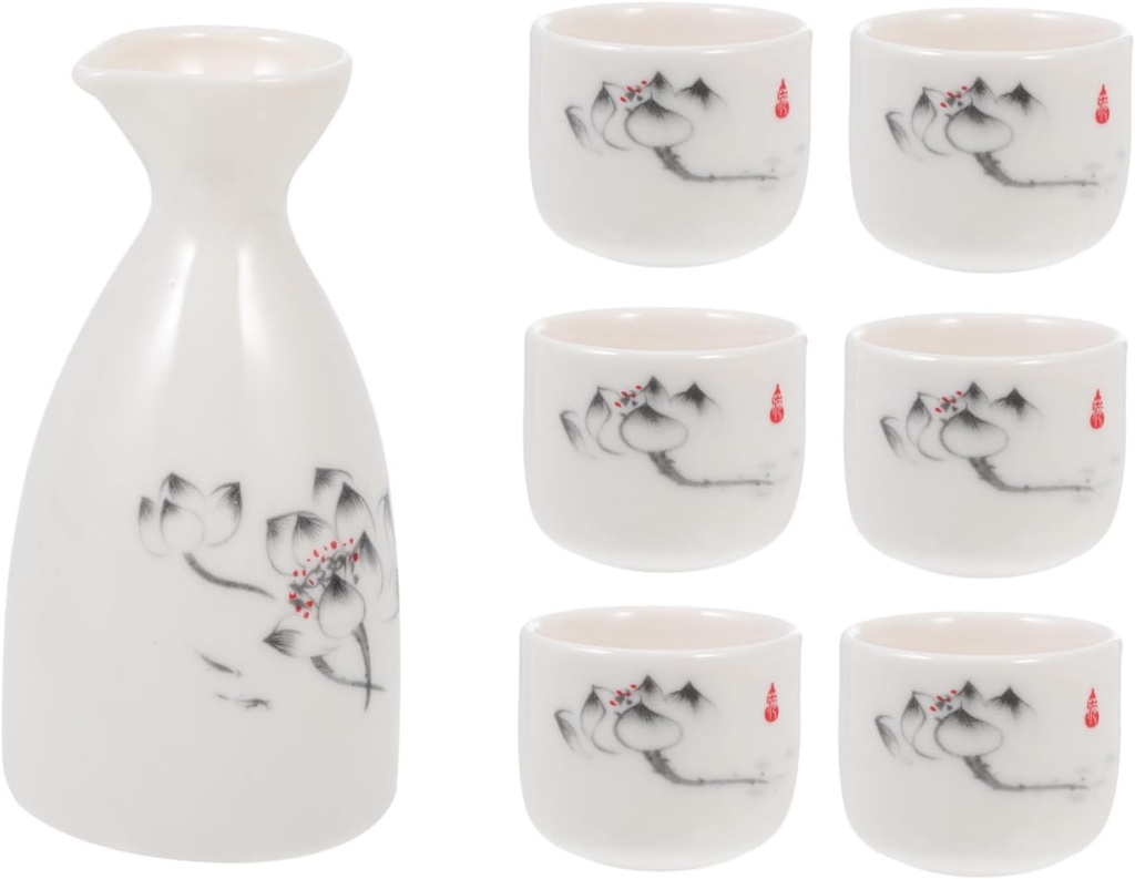Japanese Ceramic Sake Pot Set Cups Traditional White Wine Serving Kettle 4-Piece Sake Set for Home and Parties