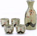 JapanBargain 4977, Japanese Plum Porcelain Sake Set Sake Carafe Bottle Sake Cups for Serving Hot Sake and Cold Sake, Made in Japan, Green, 8.5 oz