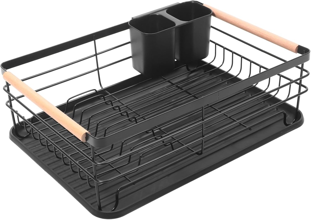 Kitchen Dishware Holder Metal Dish Drying Rack with Draining Shelf Space Saving Single Iron Bowl and Plate Organizer for Kitchen Counter Black Storage Holder with Smooth Rounded