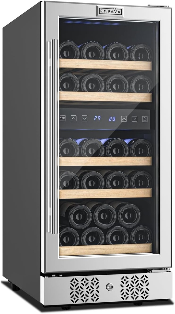 Empava EMPV-WC02D 29 Bottle Dual Zone Cooler Freestanding Wine Cellars, 15 Inch, Black and Stainless Steel