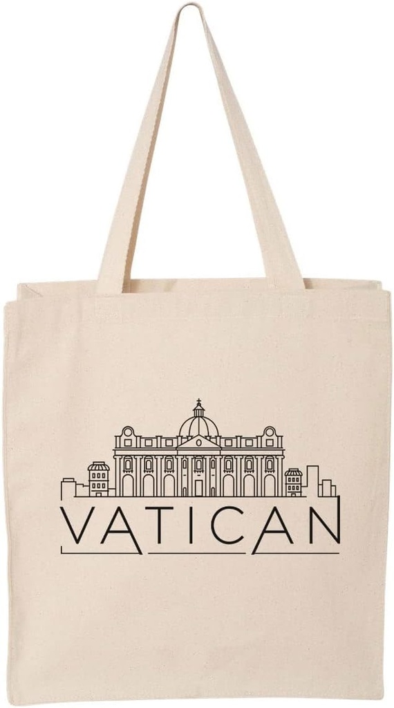 TeesAndTankYou Skyline Vatican Tote Bag Canvas Tote Bag Reusable Grocery Bag for Shopping and Travel