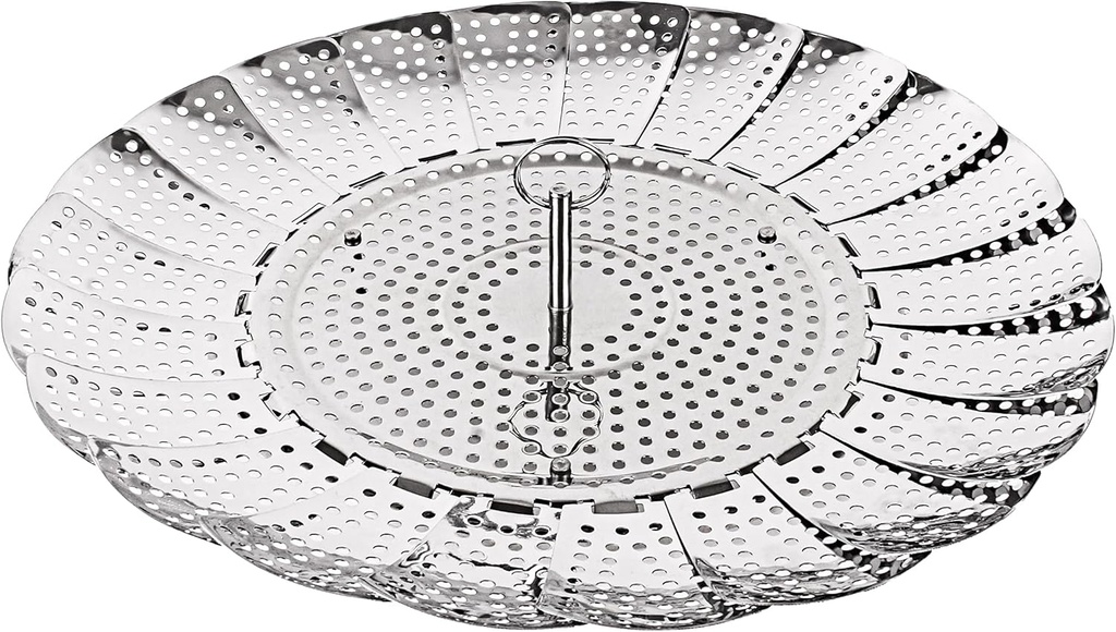 BergHOFF Steamer Basket 7" to 11" Stainless Steel 18/8 Foldable & Expandable Fit Most Pots and Pans Mirror Finish Dishwasher Safe