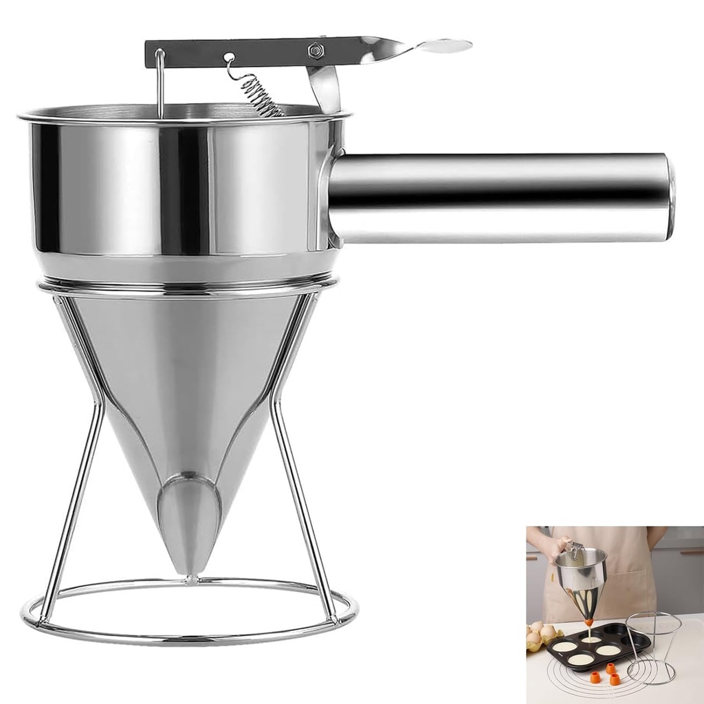 40oz Pancake Batter Dispenser，Funnel Cake Maker,Stainless Steel Pancake Dispenser with Squeeze Handle Great for Pancakes,Cupcakes and Baked Goods