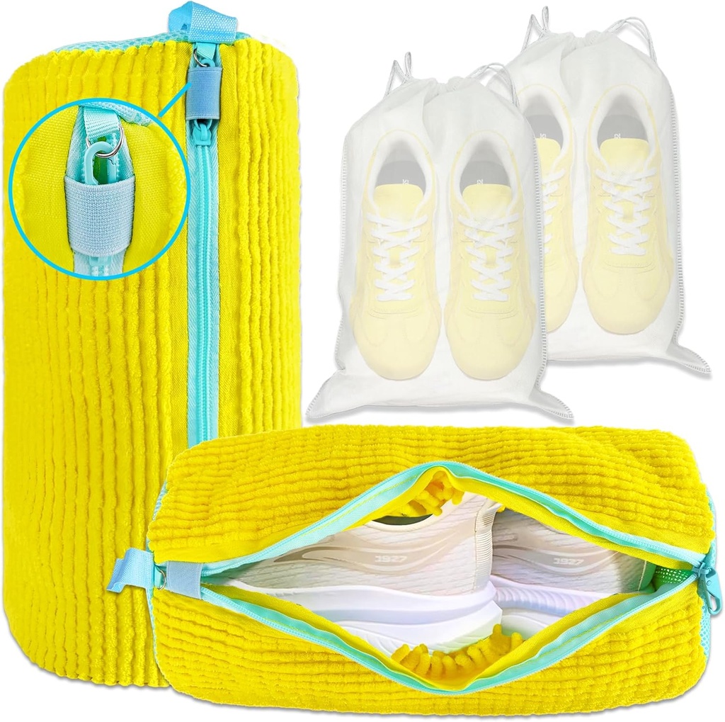 XXL Shoe Washing Machine Bag - 2-Pack Reusable Shoes Cleaning Bags, 360° Deep Clean for Tennis Shoes, Sneakers and Slippers, Includes 2 Shoe Storage Dust Bags (Yellow)