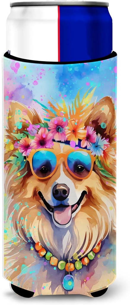 Caroline's Treasures Pomeranian Hippie Dawg Hugger for Ultra Slim Cans Can Cooler Sleeve Hugger Machine Washable Drink Sleeve Hugger Collapsible Insulator Beverage Insulated Holder