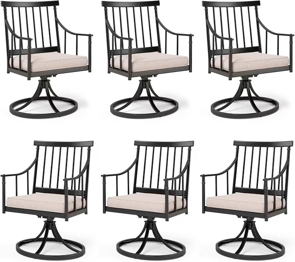 PHI VILLA Swivel Chairs Set of 6 Patio Dining Rocker Chair with Cushion Rocking Patio Furniture for Garden Backyard Bistro, Beige