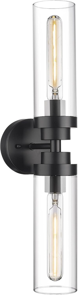 Emak 2 Light Black Vanity Lights for Bathroom,22 Inch Bathroom Light Fixtures Modern Wall Sconces with Clear Glass Shade for Bath, Bedroom, Hallway, VL085-BK-2