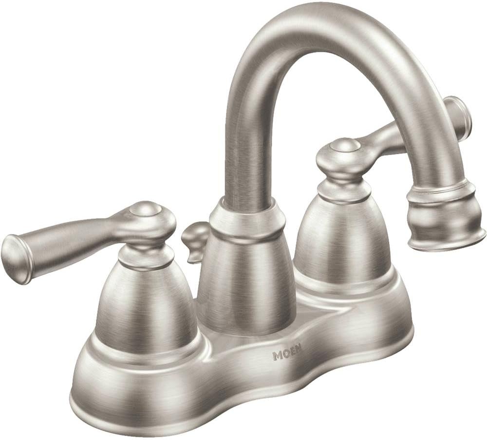 Moen Banbury Spot Resist Brushed Nickel Two Handle Centerset Bathroom Faucet with Drain Assembly, WS84913SRN