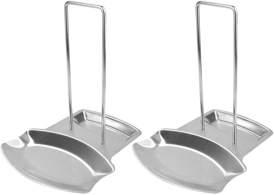 Luxshiny 2 Pack Stainless Steel Pot Lid Holder – Vertical Space Saving Kitchen Organiser for Countertop, Pan Lids, Cooking Spoons & Plates – Storage Rack with Drainage (silver, 20x19x15cm)
