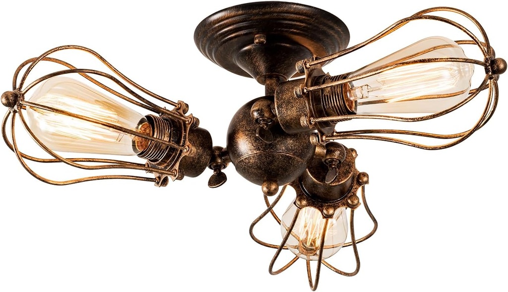 Vintage Ceiling Light Industrial Rotatable Semi-Flush Mount Ceiling Light Metal Lamp Fixtures Painted Finish (with 3 Light) (Bronze)