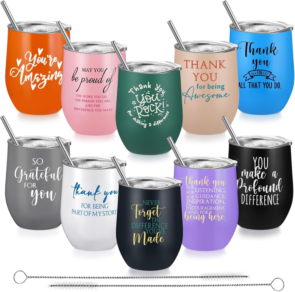Inbagi 10 Pcs Employee Christmas Appreciation Gifts Bulk 12 oz Stainless Steel Insulated Tumbler with Lids Inspirational Thank You Gifts for Coworker Medical Assistant Customer Service Week Boss Day