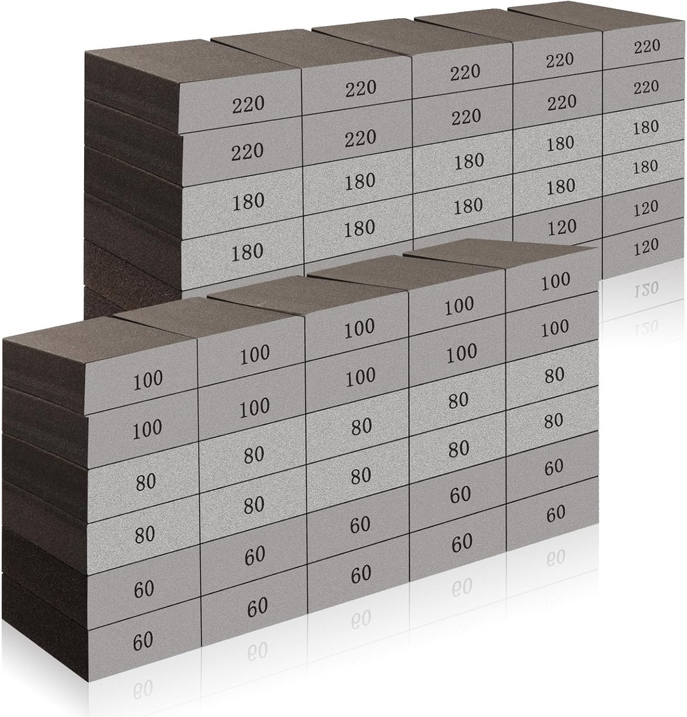 Rocaris 60 Pack Sanding Blocks, Washable and Reusable Sanding Sponge Fine Coarse for Wood and Drywall 60, 80, 100, 120, 180, 220 Grit