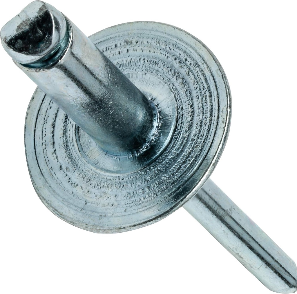 Fastenere Large Flange Pop Rivets - 3/16" x 1/4" (50 pcs) Heavy Duty, Open End, Steel Zinc, Corrosion-Resistant, High Tensile & Shear Strength, 6-4 Gap .188" - .250"