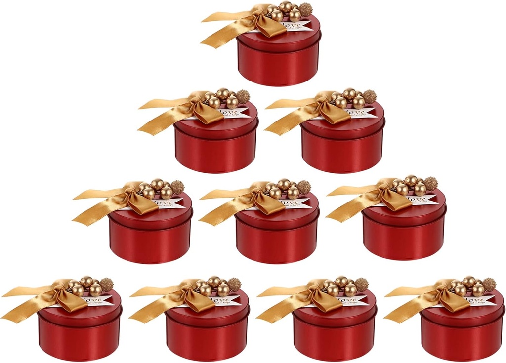 Cabilock 10Pcs Christmas Candy Tins with Bow and Berry Tinplate Empty Tins Xmas Card Tin Box Cookie present Tins Cosmetics Jar for Christmas Party Favor Supplies Red