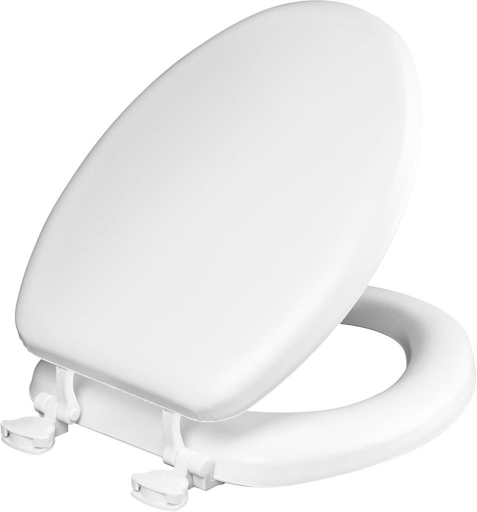 Mayfair Padded Toilet Seat, Cushioned Soft Vinyl over Wood Core Seat, Secure Hinges, Easy Clean, Elongated, White