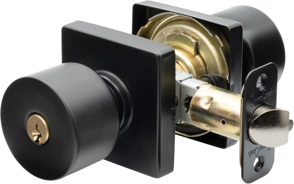 Copper Creek Metro Entry Function with Square Rosette Door Knob in Black