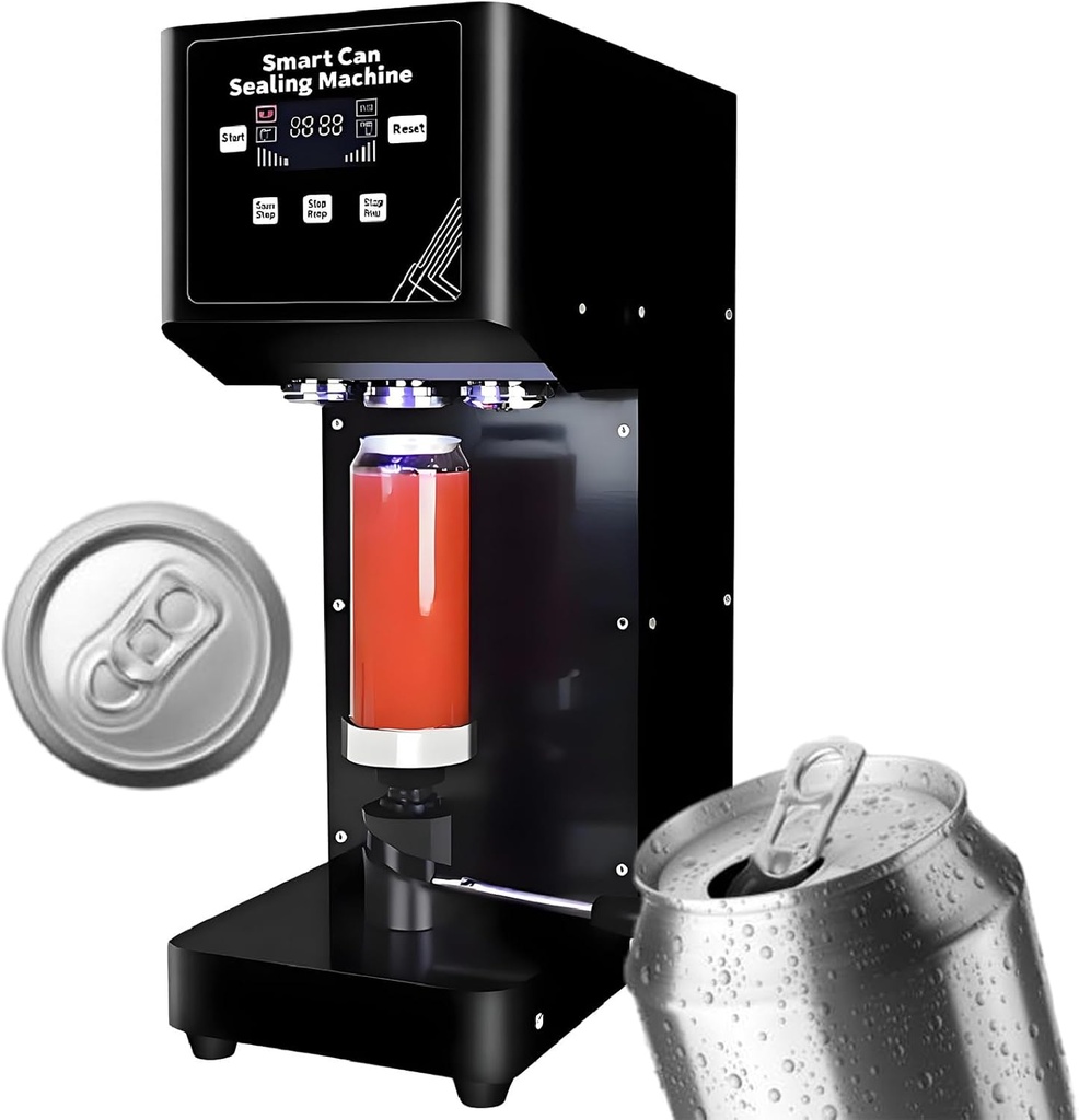 Commercial Automatic Can Sealer Machine, 2.2inch Diameter& 5.7/6.7 Inch Height Adjustable, 415w Soda Can Sealer Machine for Juice, Bubble Tea, Beer, Soda 110V