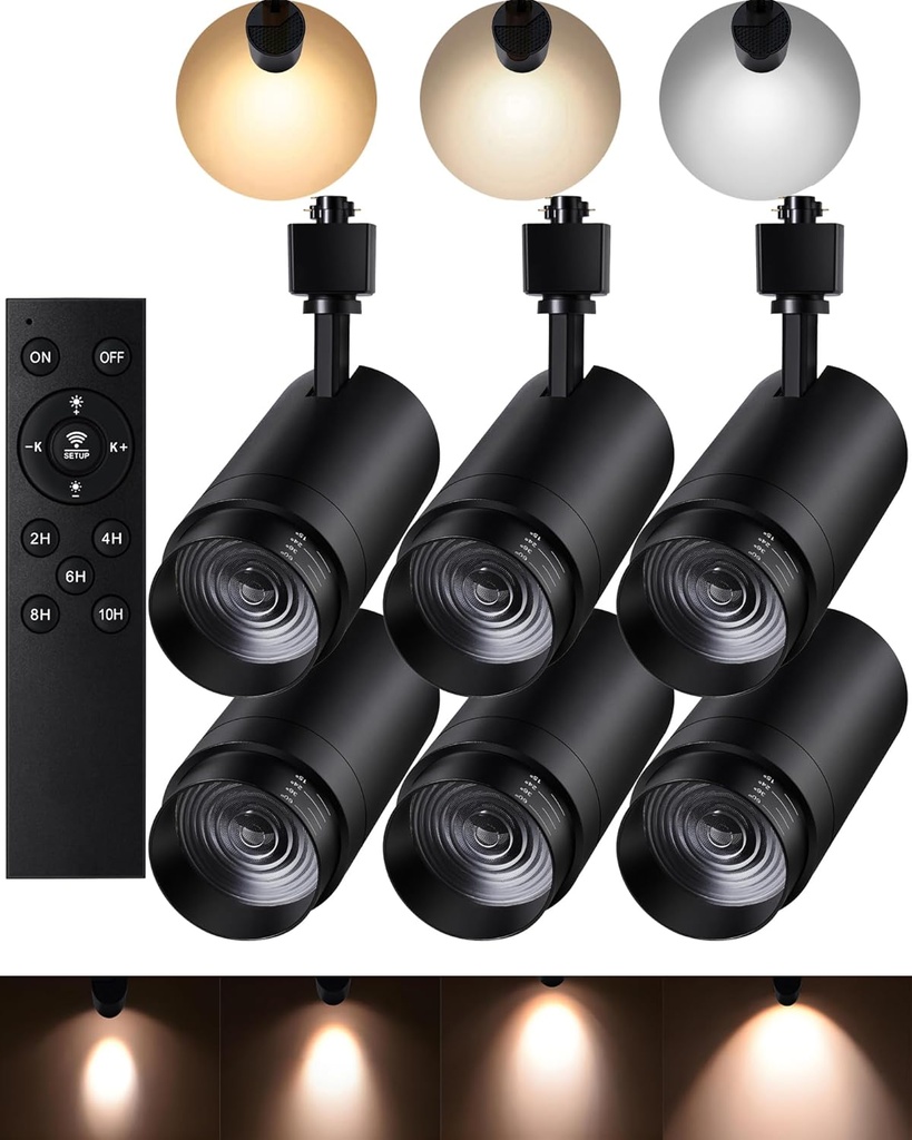 Zoomable 30W LED Track Lighting Heads,2700K-6500K Stepless Dimming H Type Dimmable Rail Ceiling Track Lights Fixtures,Flicker Free 15°to 60°CRI90 30W 3000LM,Black 6 Pack (30W-6 Pack)