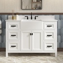 48 Inch Bathroom Vanity with Sink, Farmhouse Bathroom Sink Cabinet with Adjustable Feets, Solid Wooden Frame Single Sink Bathroom Vanity with Soft Closing Doors, Apron Farm Sink, White