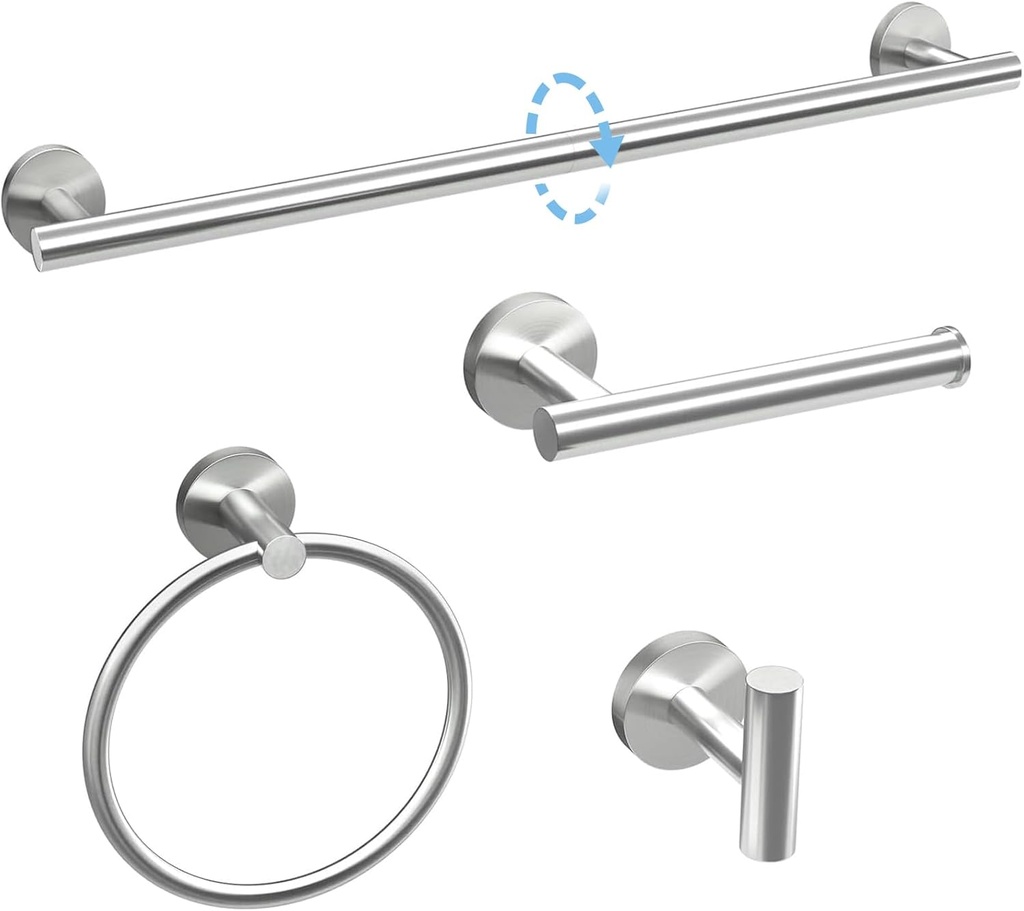 24 Inch Bathroom Hardware Set, Brushed Nickel Bathroom Accessories, Modern Towel Bar Set Wall Mounted, Durable SUS304 Stainless Steel, 4-Piece