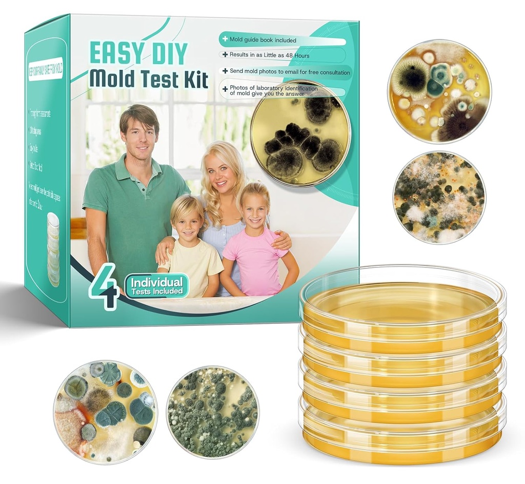 Mold Test Kit for Home Detection: 4 Simple DIY Science Kits for Fastly Testing Home Surfaces & Air Quality Detector & HVAC Monitor Includes Detailed Identification Guide
