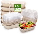 Aksipo 50 Pack 23 Oz Disposable Meal Prep Containers with Lids, Rectangle Paper Bowls with Lids for Salad,Leftovers, Leak-proof To Go Food Box Cardboard Lunch Box Compostable Take Out Food Containers