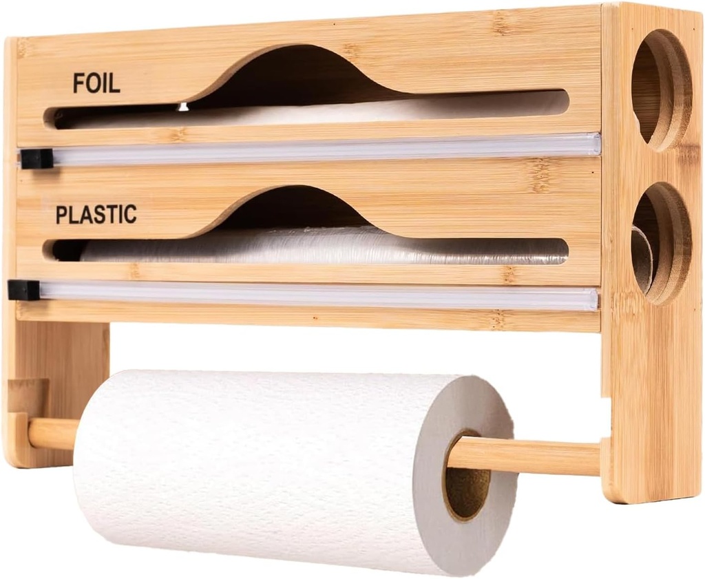 Foil Dispenser With Cutter, Wall-Mounted Cling Film Organizer For Kitchen Cabinet Pantry Storage, Food Wrap Cutting Box, Perfect For Paper Aluminum Grilling Use, 13.86x8.27x2.76 In