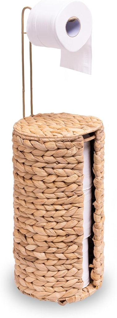 Wicker Toilet Paper Holder with Minimalist Hanging Bar, Rattan Decorative Toilet Tissue Basket for up to 4 Mega Rolls, Boho Woven Toilet Paper Storage with Lid
